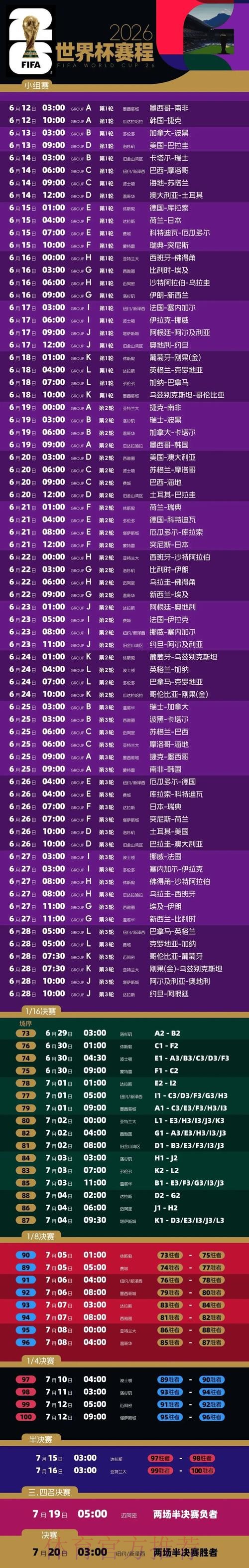 2026世界杯赛程官方发布最新时间表实时查看